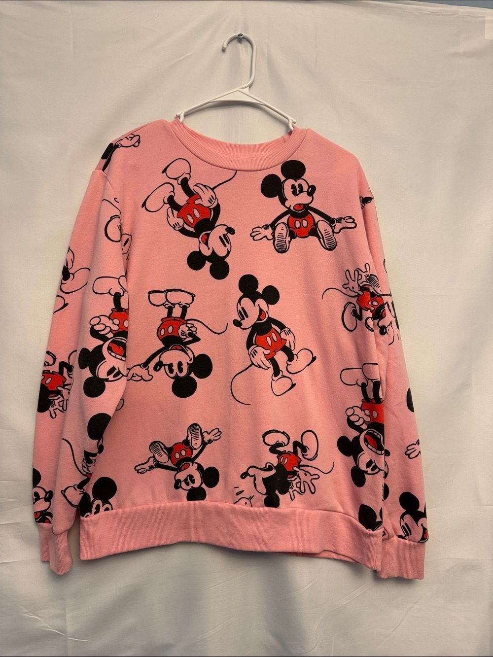Disney Pink Mickey Mouse Crewneck Sweatshirt Silver 100 Logo Women’s Medium